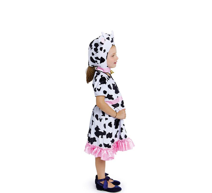 Costume da mucca con vestito con cappuccio e coda per bimba e bambina-B