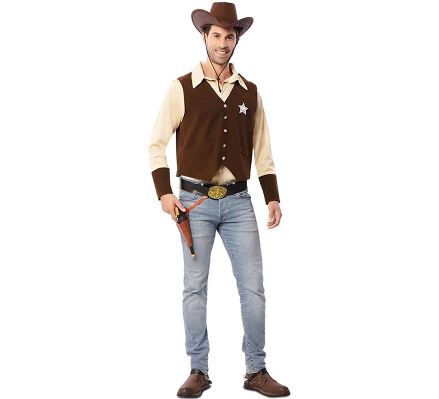 Fato de cowboy de xerife marrom para homem-B