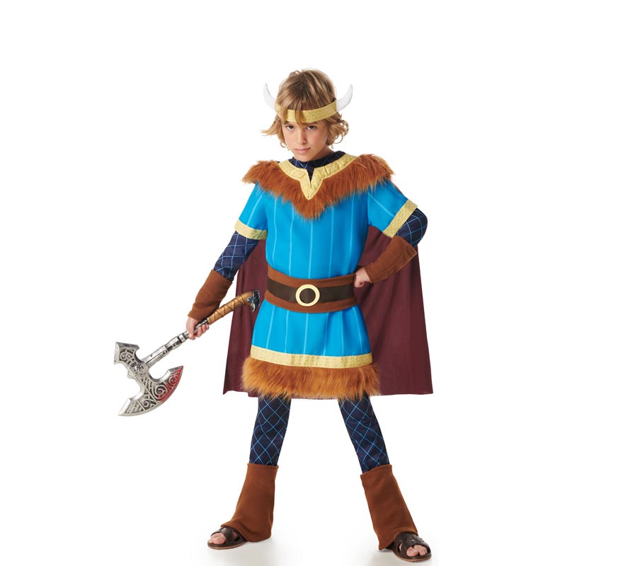 Fato Viking Azul com Capa para Crianças-B Fato Viking Azul com Capa para Crianças-B