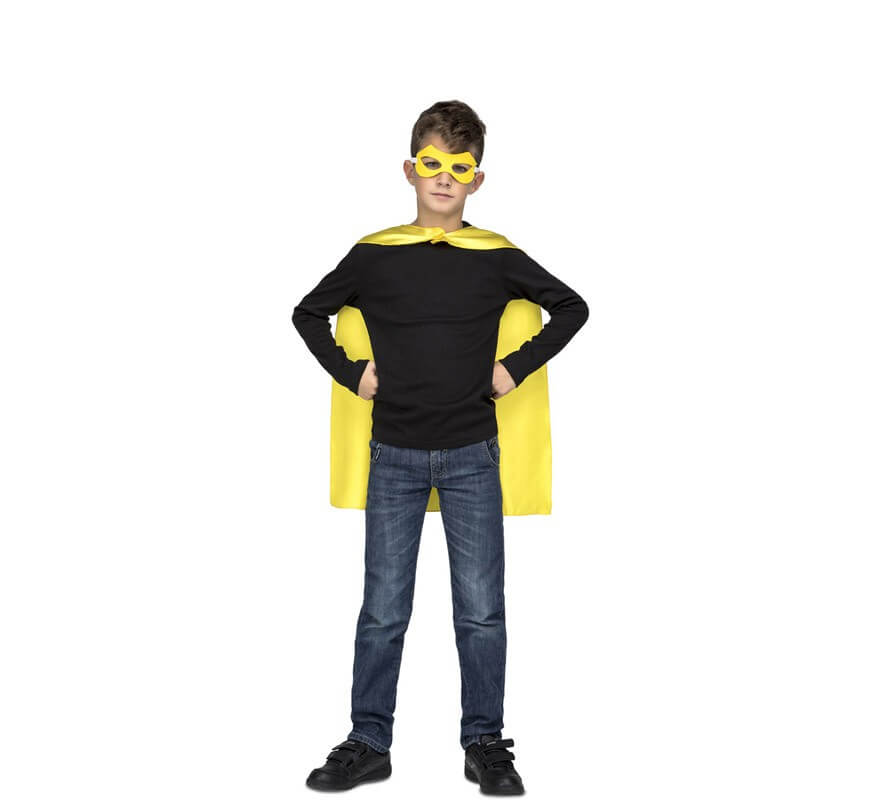 Disfraz o Capa y Antifaz de Súper Héroe o Heroína Amarilla para niños-B
