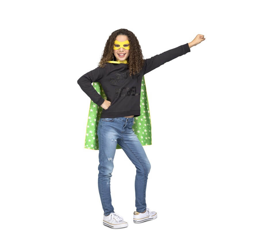 Costume o mantello da supereroe giallo e verde per bambini-B