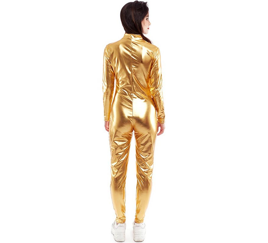 Costume o tuta con chiusura frontale color oro metallizzato per donna-B