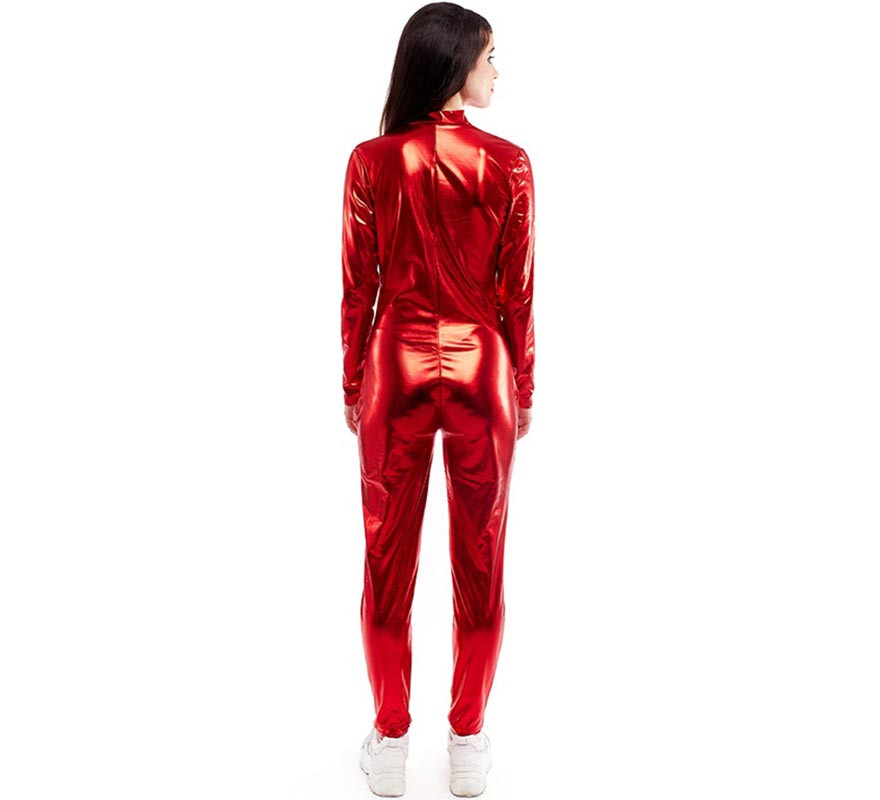 Rotes Metallic-Kostüm oder Overall mit Frontverschluss für Damen-B