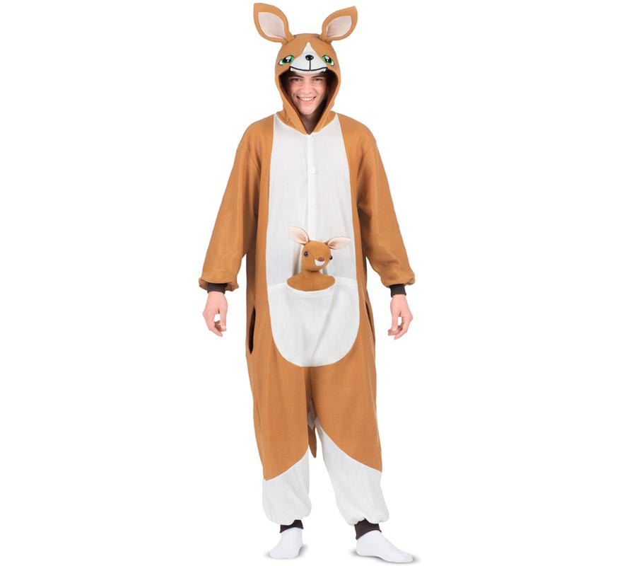 Adult Kangaroo Costume or Pajamas with Hood and Plush Toy-B