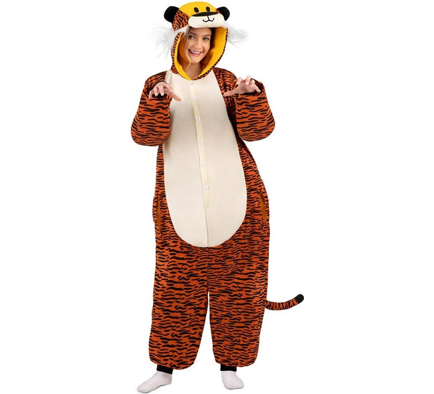 Fato de tigre escuro ou pijama com capuz para adulto-B