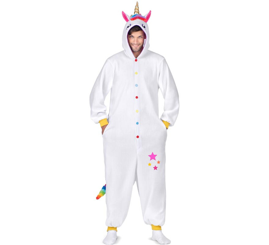 Disfraz o Pijama de Unicornio blanco con capucha para adulto-B