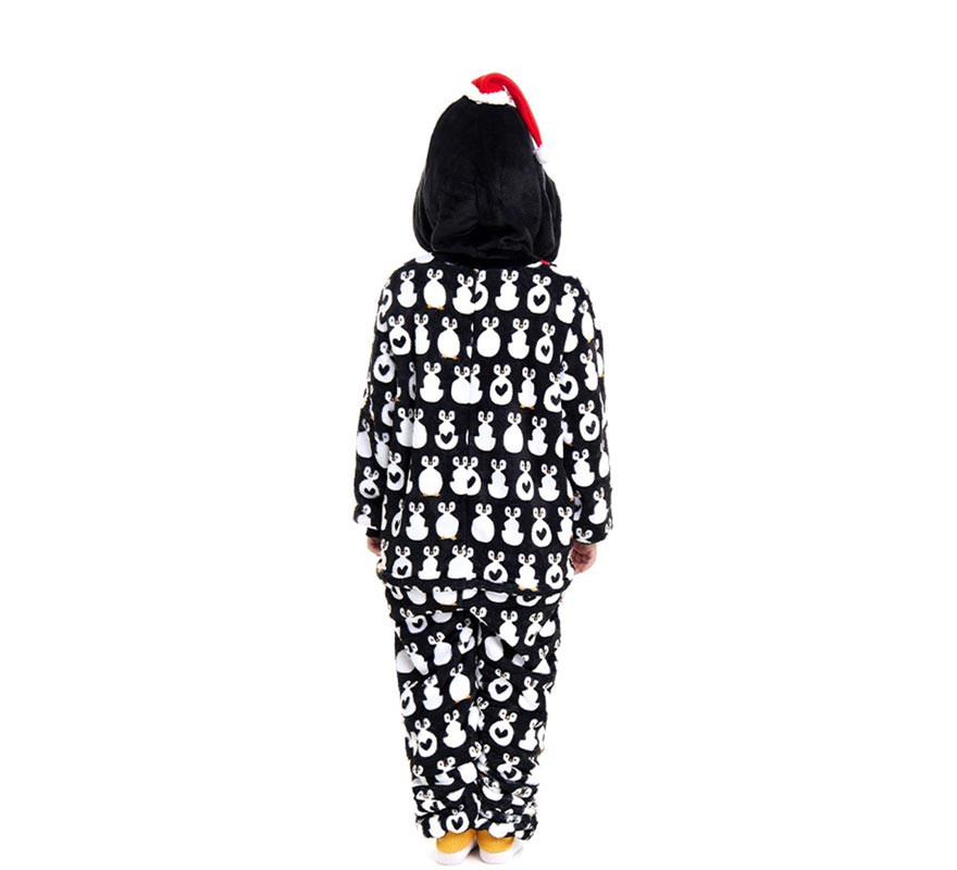 Disfraz o Pijama Pingüino Navideño estampado con capucha para niños-B