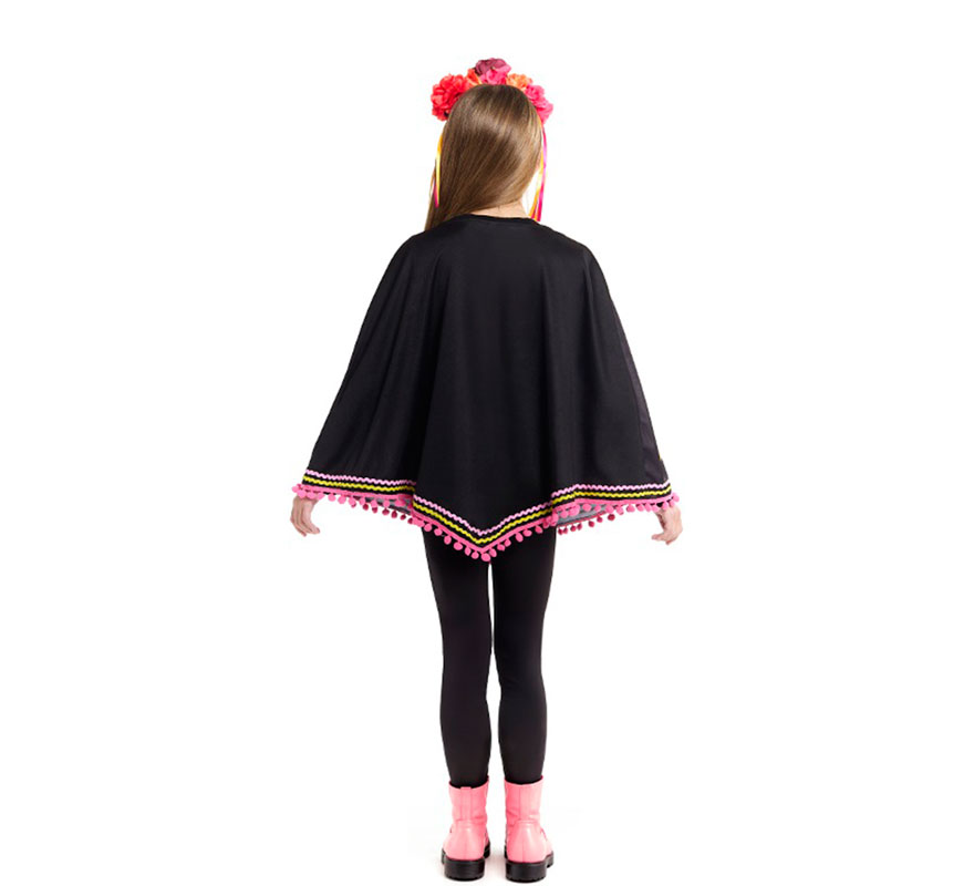 Catrina Skeleton Costume or Poncho for Girls-B