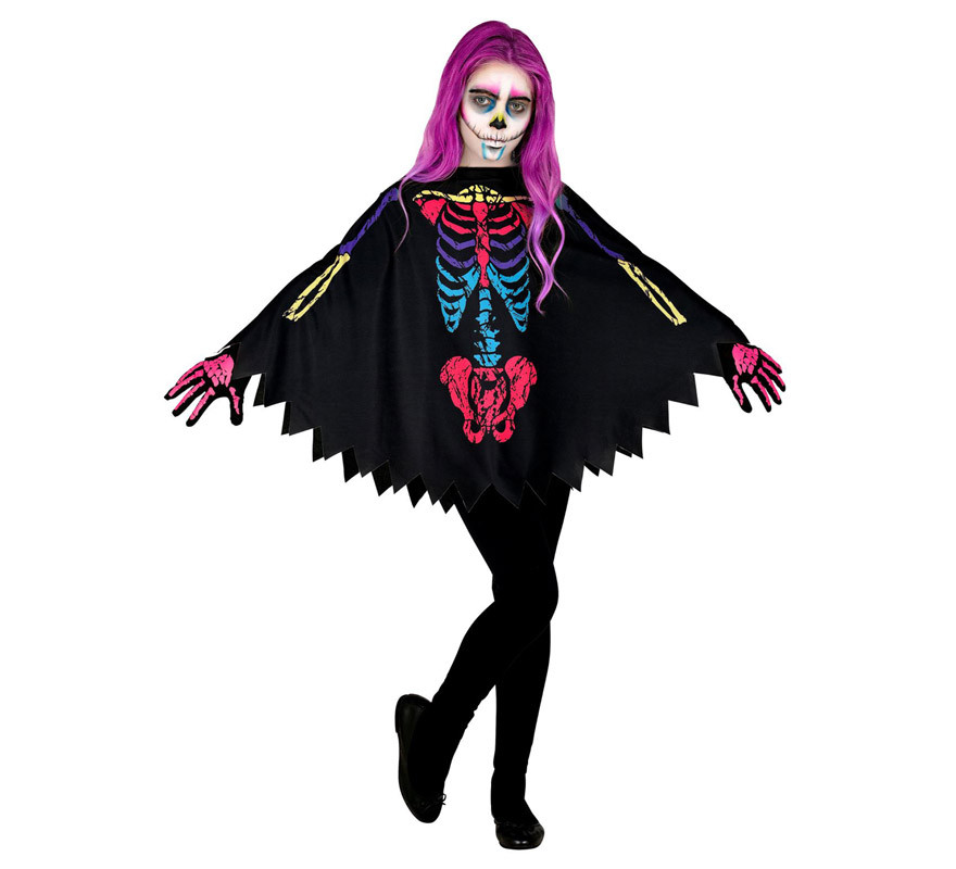 Costume ou Poncho Squelette Multicolore pour enfant-B