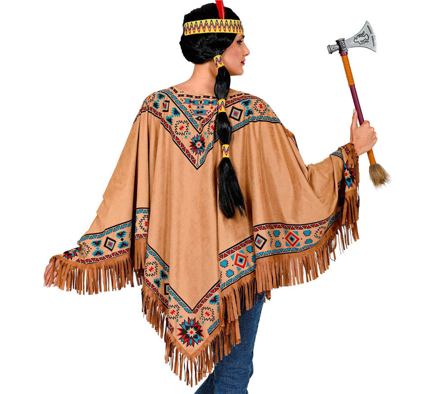 Costume o poncho indiano nativo con stampa per adulti-B