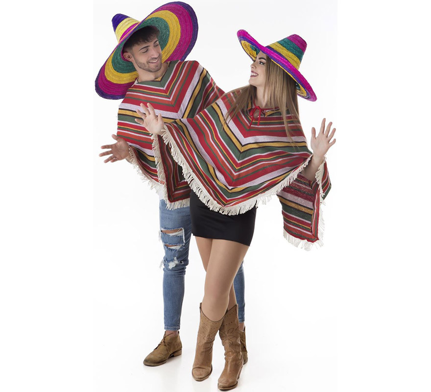 Mexikanisches Kostüm oder Poncho mit großem Hut für Erwachsene-B