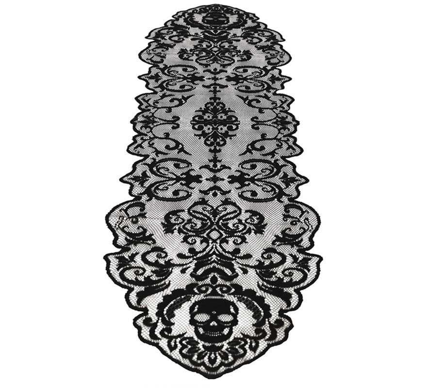 Totenkopf-Spitze für Tisch schwarz 180x35 cm-B