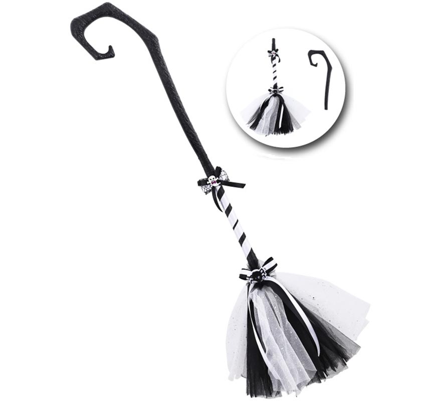 Escoba de Bruja Fantasma Negro y Blanco-B