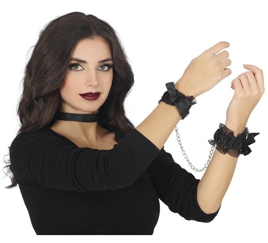Black cloth handcuffs with bow-B