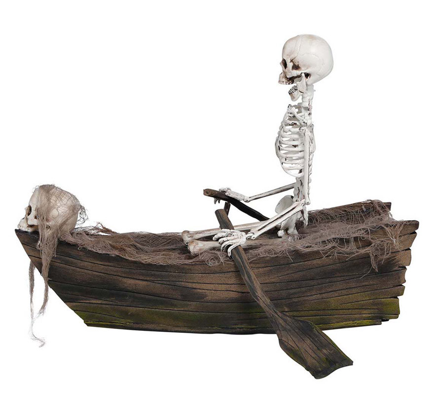 Esqueleto en Barca con Movimiento de 37X17 cm-B