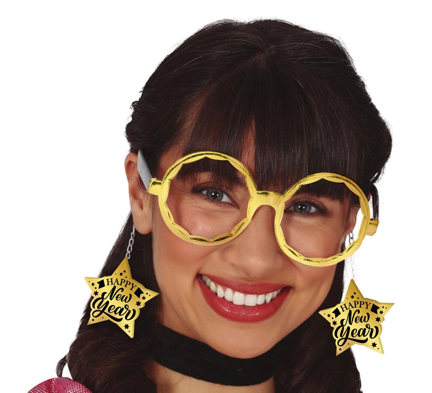 Happy New Year golden glasses with stars-B