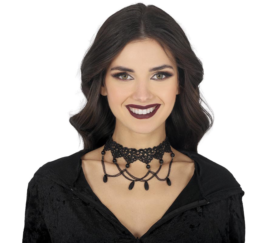 Choker embroidered with black rhinestones-B