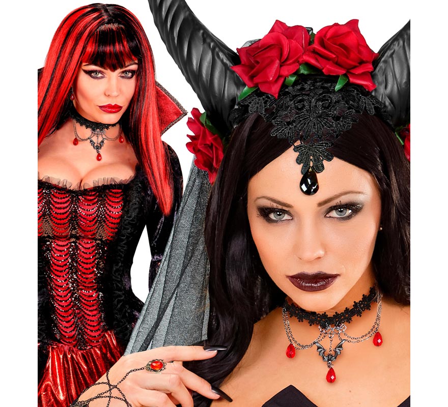 Gargantilla y Pendientes Góticos de Vampiresa-B