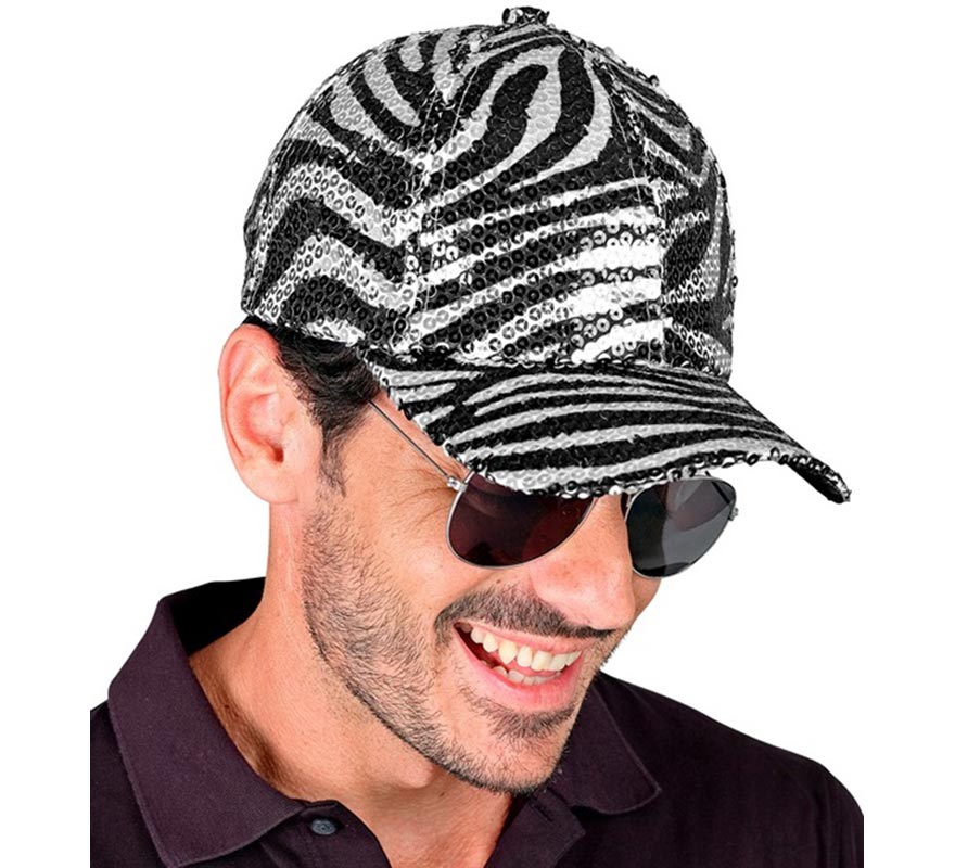 Zebra Animal Print Cap with Sequins-B