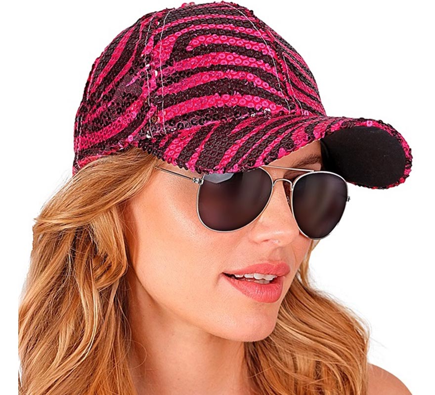 Pink Zebra Animal Print Cap with Sequins-B