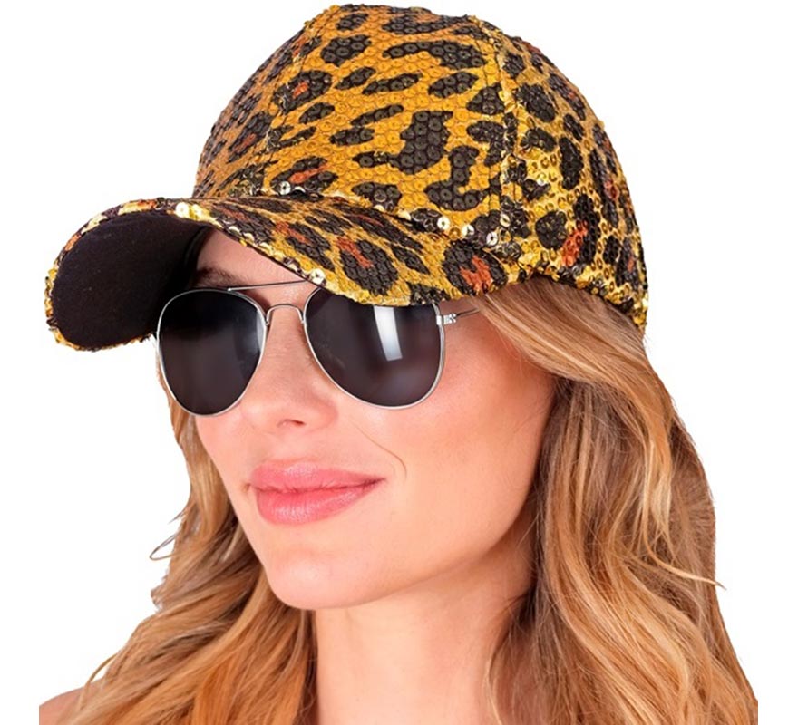 Leopard Animal Print Cap with Sequins-B