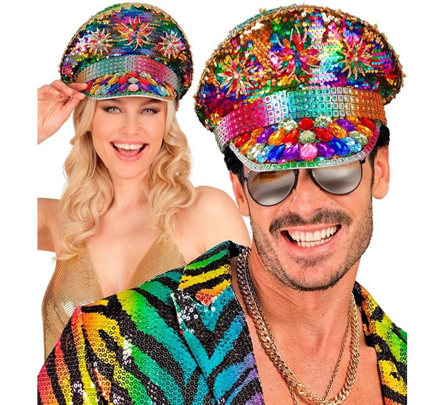 Pride Festival Cap with Rainbow Jewels-B