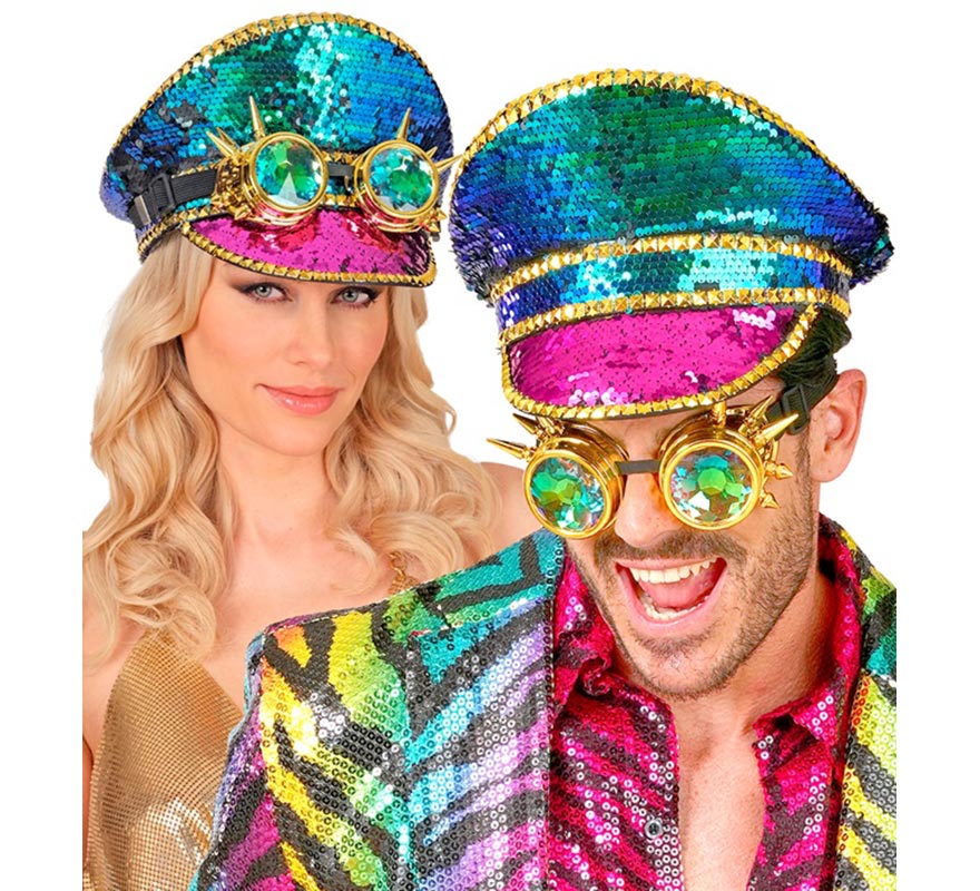 Boné de Festa com Óculos Caleidos e Lantejoulas Multicoloridas-B