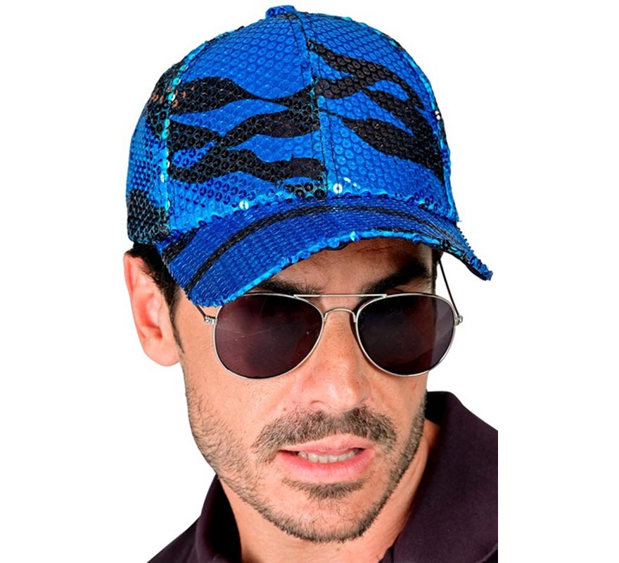Blue Waves Cap with Sequins-B