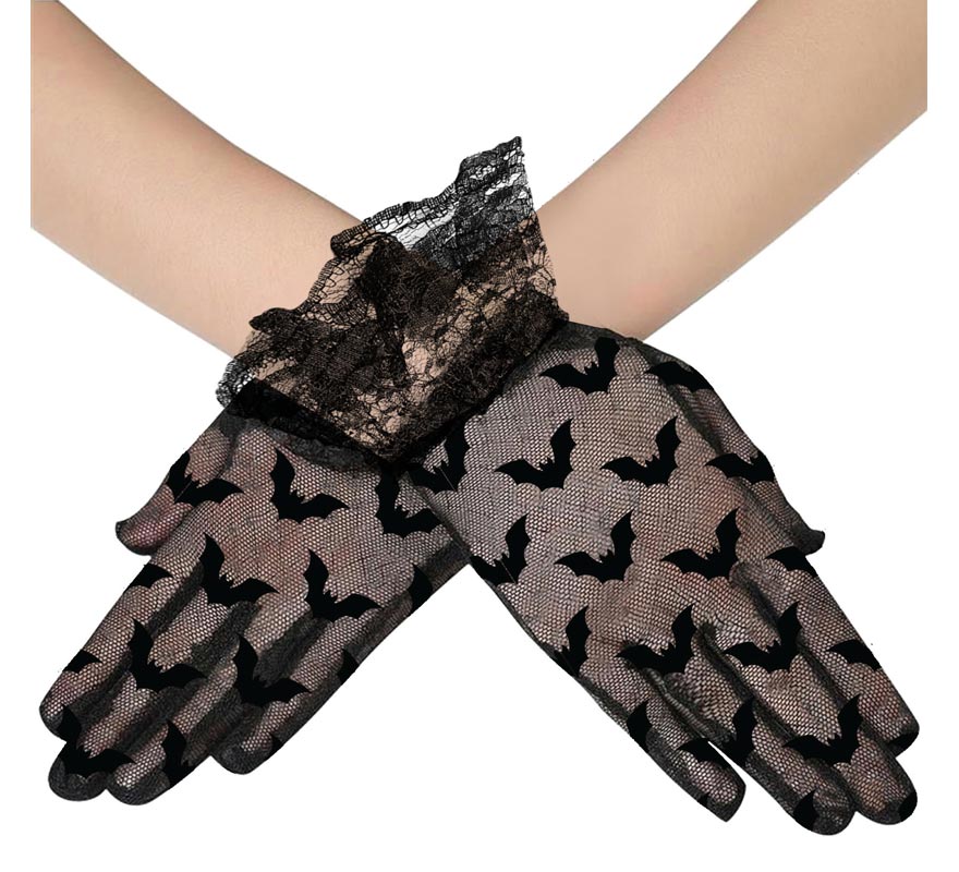 Luvas pretas vazadas de morcego 22 cm-B