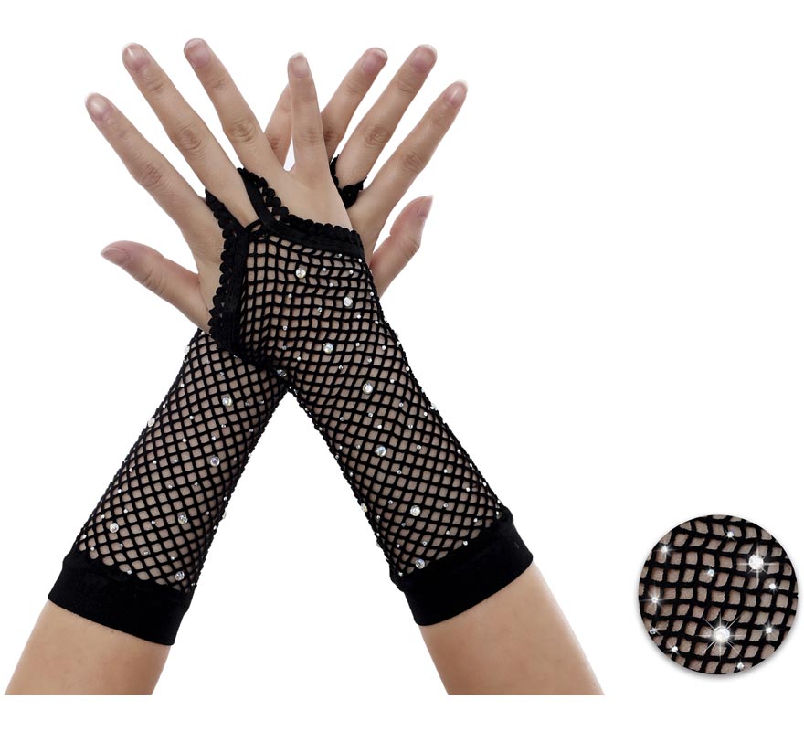 Long Fishnet Gloves with Glitter Fingerless-B