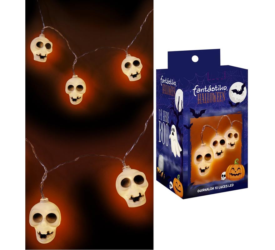 Garland of 10 Skulls with 150 cm LED Lighting-B