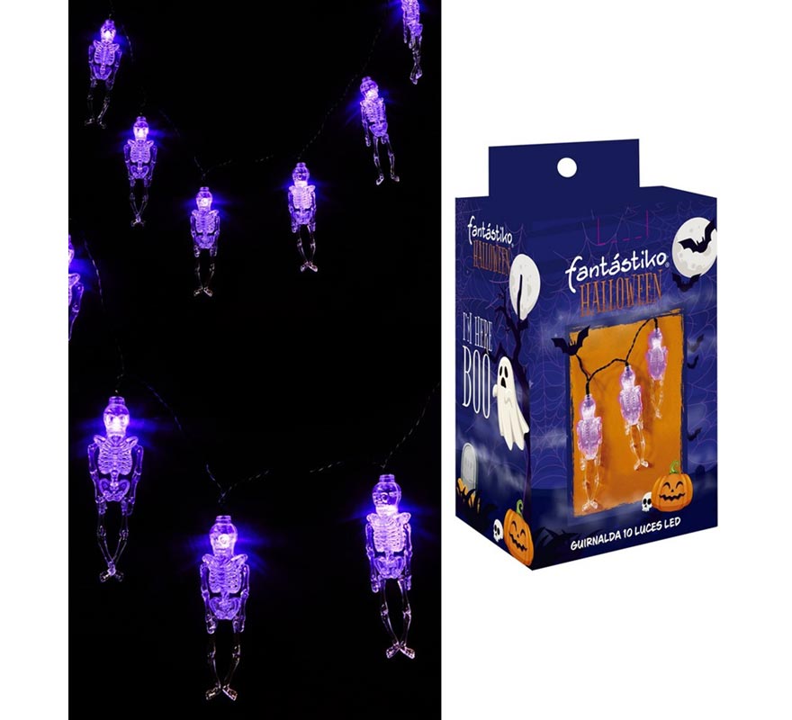 Garland of 10 Skeletons with 150 cm LED lighting-B