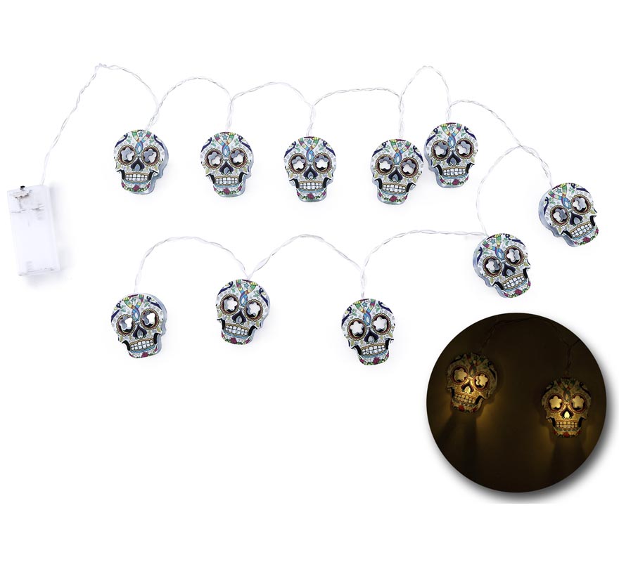 Guirlanda de LED com caveira do Dia dos Mortos de 150 cm-B Guirlanda de LED com caveira do Dia dos Mortos de 150 cm-B