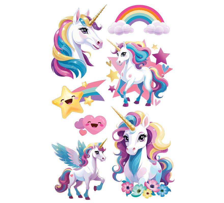 Hoja de Tatuajes de Unicornios de 14x30 cm-B
