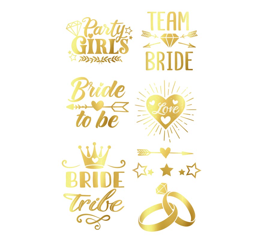 Hoja de Tatuajes dorados Bride To Be de 14x30 cm-B