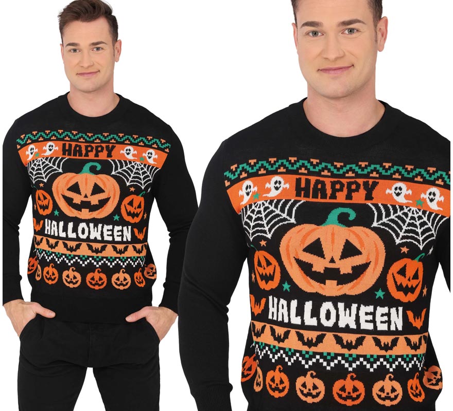 Suéter masculino de abóbora de Halloween-B Suéter masculino de abóbora de Halloween-B