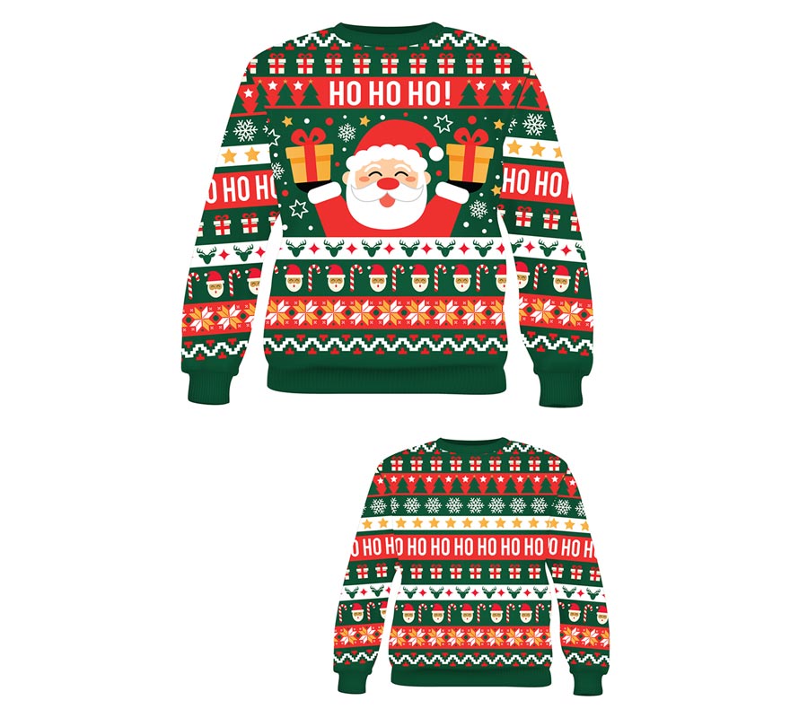 Jersey Navidad Ho Ho Ho verde y rojo para niños-B