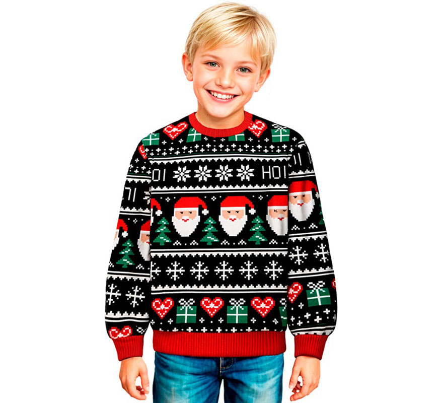 Jersey Navideño azul Papá Noel para niños-B