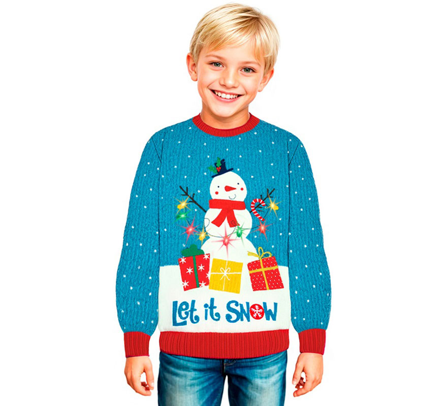 Jersey Navideño Muñeco de Nieve con Luces para niños-B