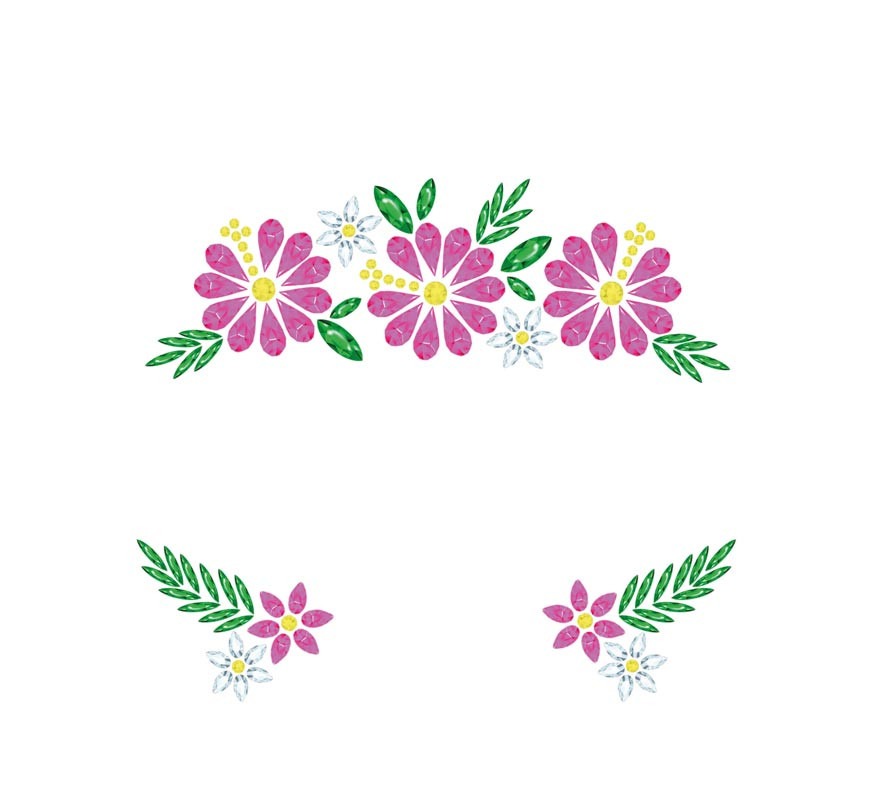 Joyas Faciales Flores rosa y verde-B