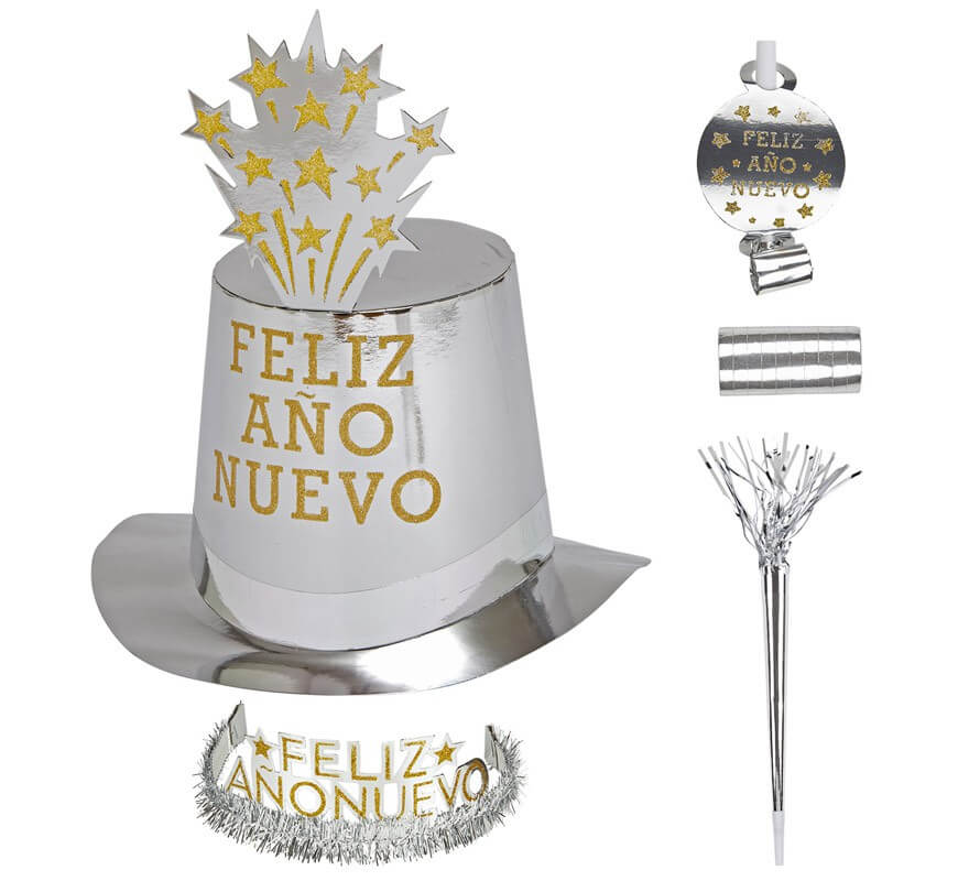 Kit Cotillón Happy New Year Silver per 10 persone-B
