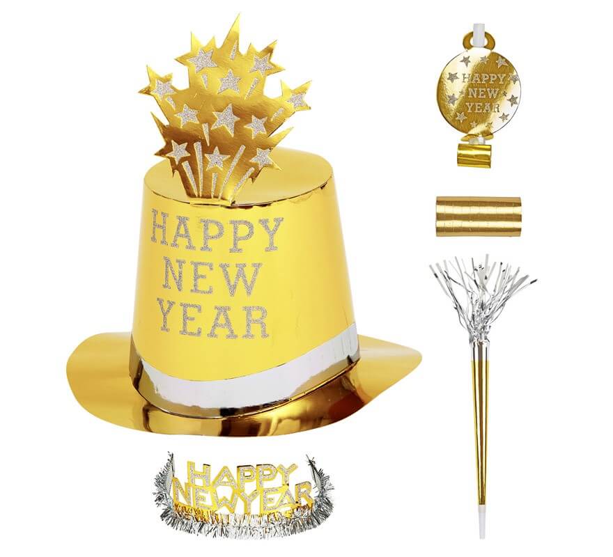 Kit Cotillón Happy New Year Dorado para 10 personas-B