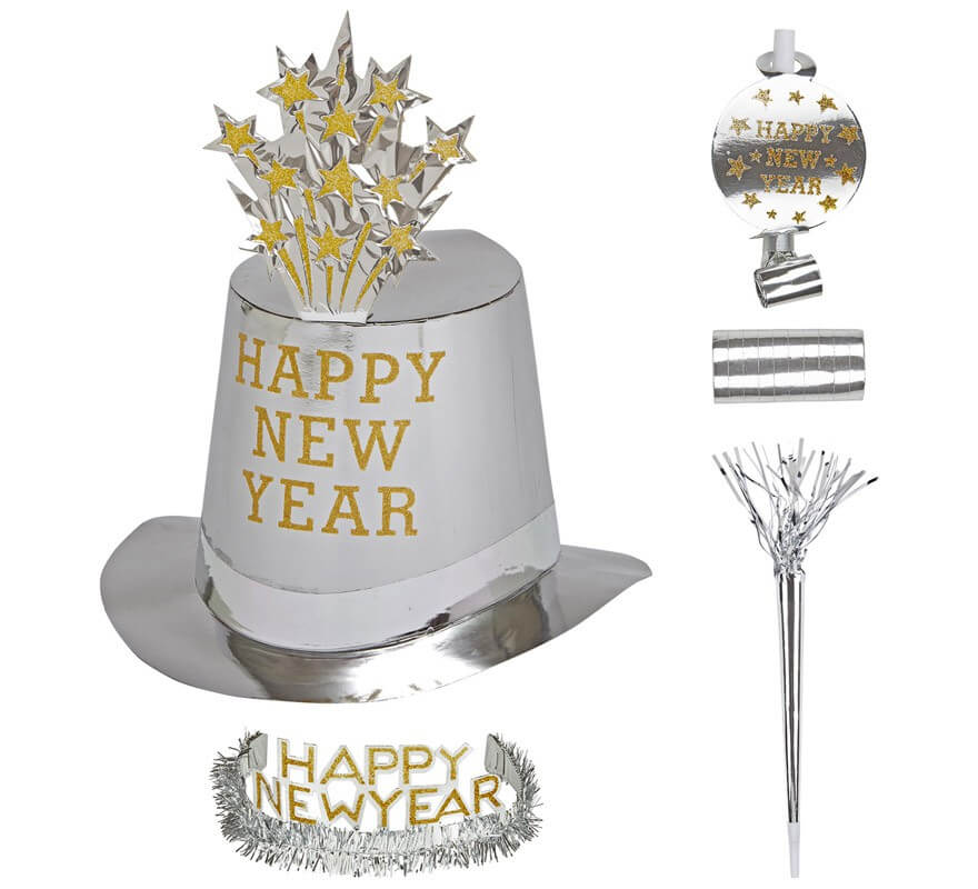 Kit Cotillon Happy New Year Argent pour 10 personnes-B