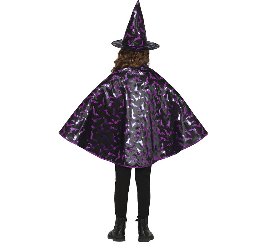 Kit Sorcière Enfant Noir et Lilas : Cape et Chapeau-B