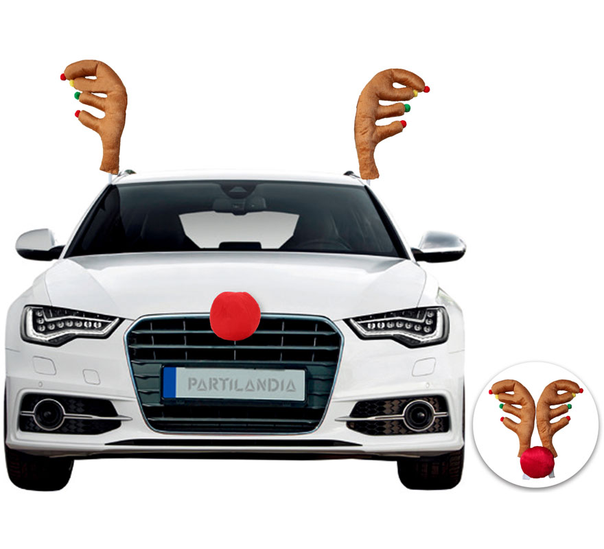 Kit de Cuernos de Reno y Bolita de decoración para Coche-B