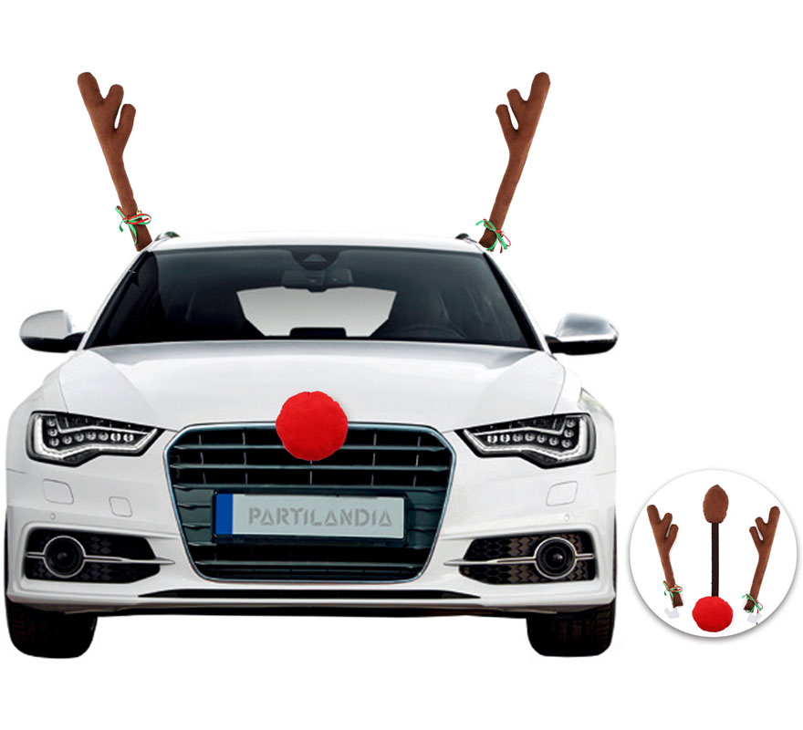 Kit de Cuernos marrones de Reno y nariz de decoración para Coche-B