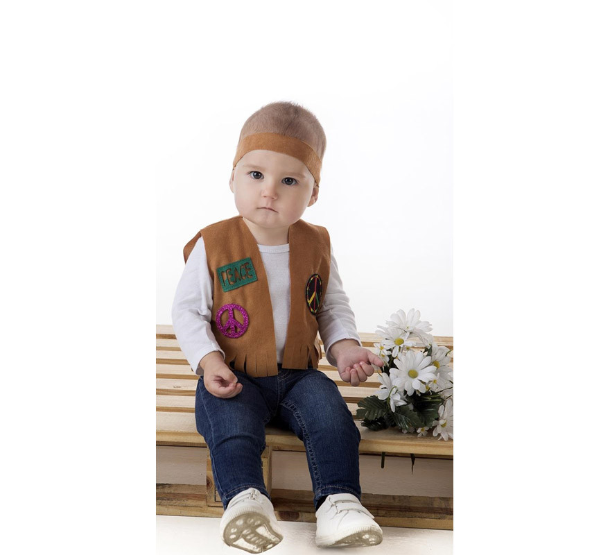 Braunes Hippie-Kit für Babys: Weste und Stirnband-B