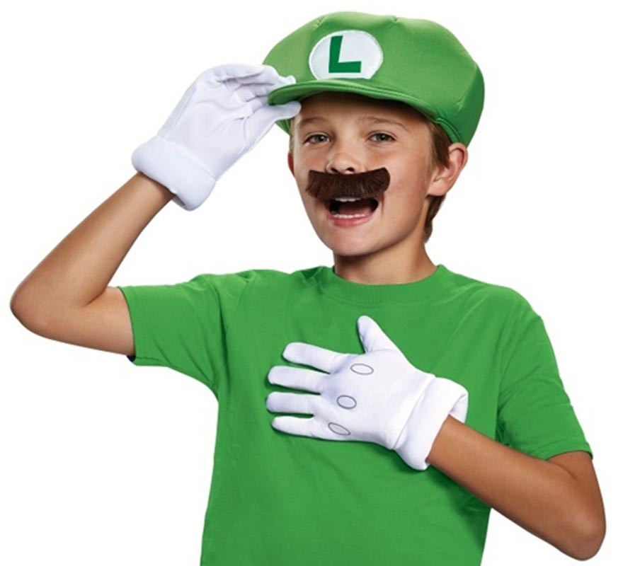 Kit de Luigi Super Mario Nintendo Infantil: Gorra, guantes y bigote-B