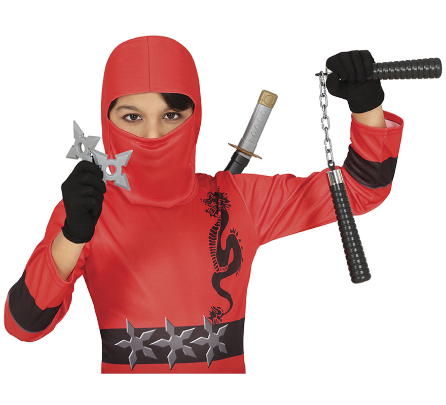 Kit de Ninja infantil: Nunchakus, 2 estrellas y espada-B