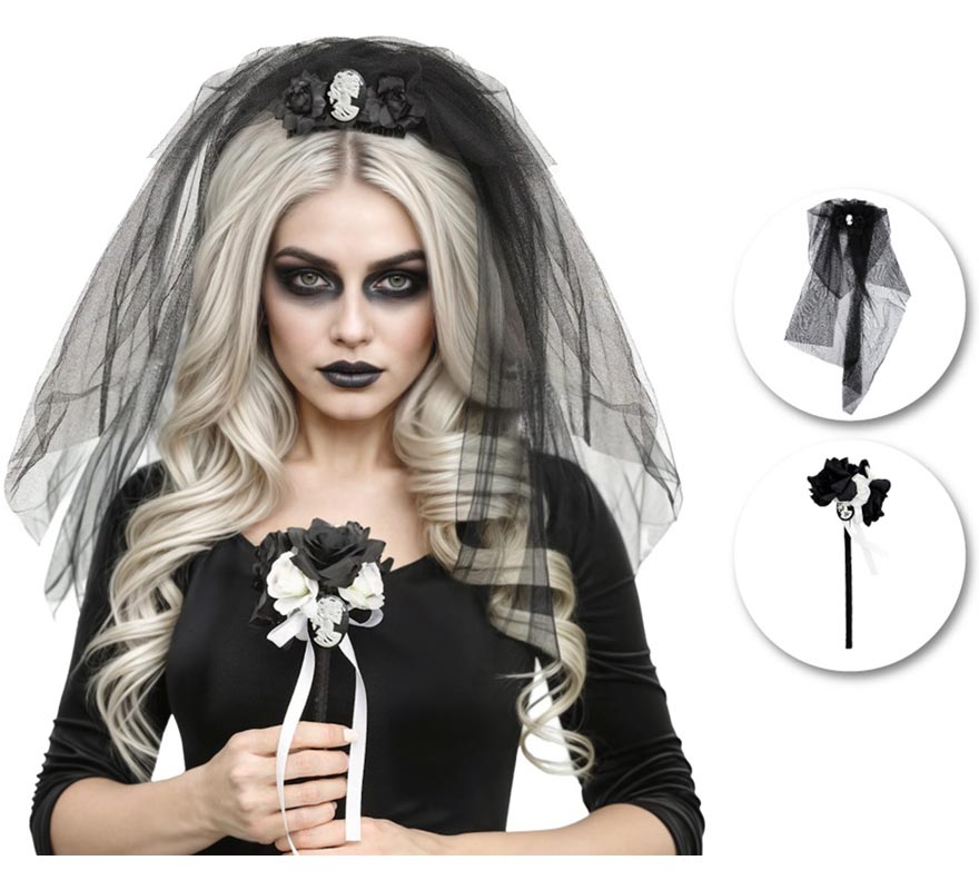 Kit de Novia Muerta: Velo y Varita-B